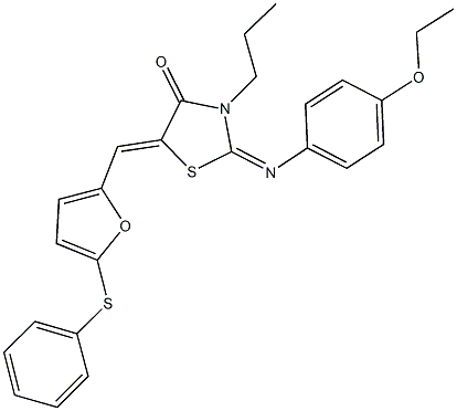 2-[(4-ethoxyphenyl)imino]-5-{[5-(phenylsulfanyl)-2-furyl]methylene}-3-propyl-1,3-thiazolidin-4-one Struktur