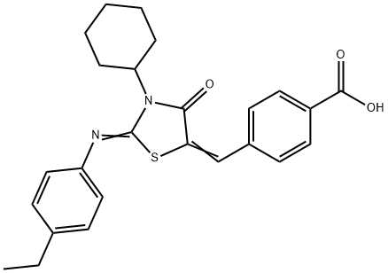 4-({3-cyclohexyl-2-[(4-ethylphenyl)imino]-4-oxo-1,3-thiazolidin-5-ylidene}methyl)benzoic acid Struktur