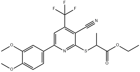 ethyl 2-{[3-cyano-6-(3,4-dimethoxyphenyl)-4-(trifluoromethyl)pyridin-2-yl]sulfanyl}propanoate Struktur