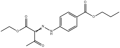 propyl 4-{2-[1-(ethoxycarbonyl)-2-oxopropylidene]hydrazino}benzoate Struktur