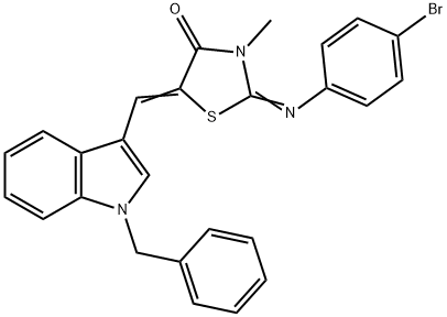 5-[(1-benzyl-1H-indol-3-yl)methylene]-2-[(4-bromophenyl)imino]-3-methyl-1,3-thiazolidin-4-one Struktur