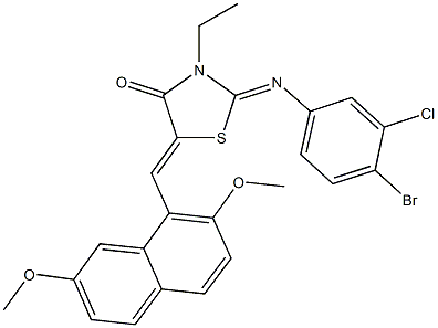 2-[(4-bromo-3-chlorophenyl)imino]-5-[(2,7-dimethoxy-1-naphthyl)methylene]-3-ethyl-1,3-thiazolidin-4-one Struktur