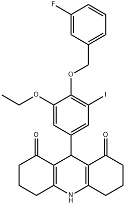 9-{3-ethoxy-4-[(3-fluorobenzyl)oxy]-5-iodophenyl}-3,4,6,7,9,10-hexahydro-1,8(2H,5H)-acridinedione Struktur