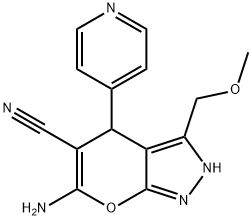 6-amino-3-(methoxymethyl)-4-(4-pyridinyl)-1,4-dihydropyrano[2,3-c]pyrazole-5-carbonitrile Struktur