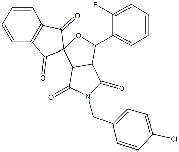 5-(4-chlorobenzyl)-1-(2-fluorophenyl)-3a,6a-dihydrosprio[1H-furo[3,4-c]pyrrole-3,2'-(1'H)-indene]-1',3',4,6(2'H,3H,5H)-tetrone Struktur