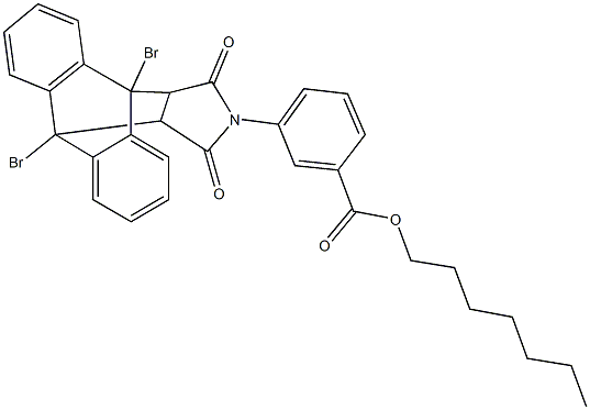 heptyl 3-(1,8-dibromo-16,18-dioxo-17-azapentacyclo[6.6.5.0~2,7~.0~9,14~.0~15,19~]nonadeca-2,4,6,9,11,13-hexaen-17-yl)benzoate Struktur