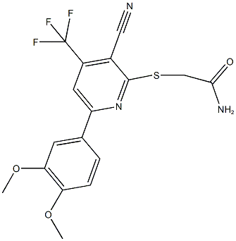 2-{[3-cyano-6-(3,4-dimethoxyphenyl)-4-(trifluoromethyl)-2-pyridinyl]sulfanyl}acetamide Struktur