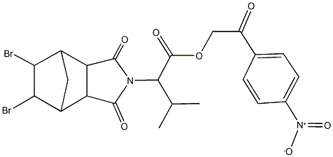 2-{4-nitrophenyl}-2-oxoethyl 2-(8,9-dibromo-3,5-dioxo-4-azatricyclo[5.2.1.0~2,6~]dec-4-yl)-3-methylbutanoate Struktur