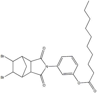 3-(8,9-dibromo-3,5-dioxo-4-azatricyclo[5.2.1.0~2,6~]dec-4-yl)phenyl decanoate Struktur