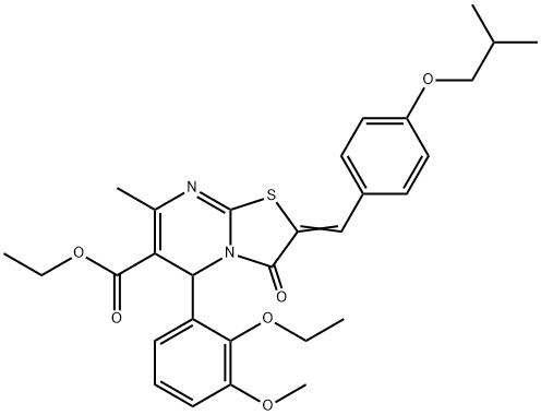 ethyl 5-(2-ethoxy-3-methoxyphenyl)-2-(4-isobutoxybenzylidene)-7-methyl-3-oxo-2,3-dihydro-5H-[1,3]thiazolo[3,2-a]pyrimidine-6-carboxylate Struktur