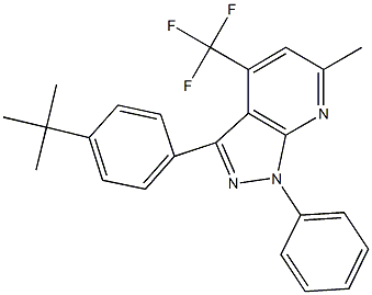 3-(4-tert-butylphenyl)-6-methyl-1-phenyl-4-(trifluoromethyl)-1H-pyrazolo[3,4-b]pyridine Struktur