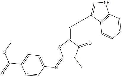 methyl 4-{[5-(1H-indol-3-ylmethylene)-3-methyl-4-oxo-1,3-thiazolidin-2-ylidene]amino}benzoate Struktur