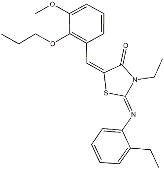 3-ethyl-2-[(2-ethylphenyl)imino]-5-(3-methoxy-2-propoxybenzylidene)-1,3-thiazolidin-4-one Struktur