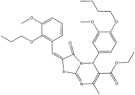 ethyl 5-(4-butoxy-3-methoxyphenyl)-2-(3-methoxy-2-propoxybenzylidene)-7-methyl-3-oxo-2,3-dihydro-5H-[1,3]thiazolo[3,2-a]pyrimidine-6-carboxylate Struktur