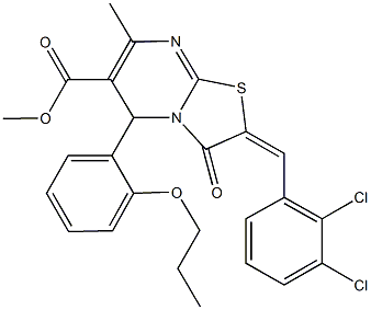 methyl 2-(2,3-dichlorobenzylidene)-7-methyl-3-oxo-5-(2-propoxyphenyl)-2,3-dihydro-5H-[1,3]thiazolo[3,2-a]pyrimidine-6-carboxylate Struktur