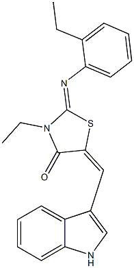 3-ethyl-2-[(2-ethylphenyl)imino]-5-(1H-indol-3-ylmethylene)-1,3-thiazolidin-4-one Struktur