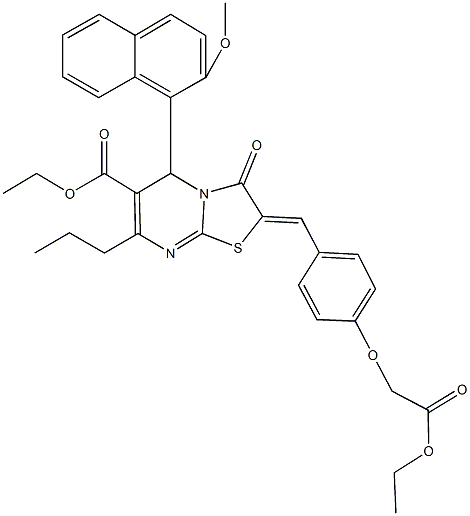 ethyl 2-[4-(2-ethoxy-2-oxoethoxy)benzylidene]-5-(2-methoxy-1-naphthyl)-3-oxo-7-propyl-2,3-dihydro-5H-[1,3]thiazolo[3,2-a]pyrimidine-6-carboxylate Struktur