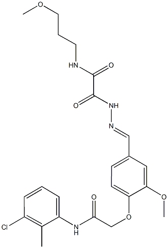 2-(2-{4-[2-(3-chloro-2-methylanilino)-2-oxoethoxy]-3-methoxybenzylidene}hydrazino)-N-(3-methoxypropyl)-2-oxoacetamide Struktur