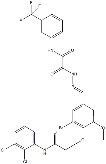 2-(2-{3-bromo-4-[2-(2,3-dichloroanilino)-2-oxoethoxy]-5-methoxybenzylidene}hydrazino)-2-oxo-N-[3-(trifluoromethyl)phenyl]acetamide Struktur