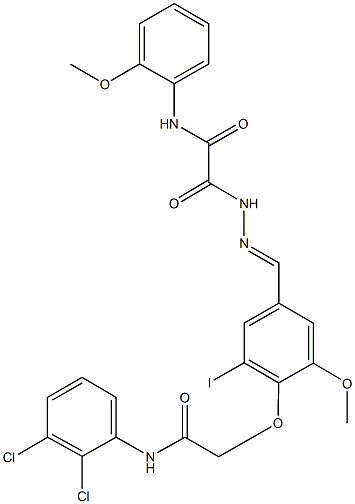 2-(2-{4-[2-(2,3-dichloroanilino)-2-oxoethoxy]-3-iodo-5-methoxybenzylidene}hydrazino)-N-(2-methoxyphenyl)-2-oxoacetamide Struktur