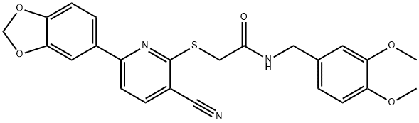 2-{[6-(1,3-benzodioxol-5-yl)-3-cyanopyridin-2-yl]sulfanyl}-N-(3,4-dimethoxybenzyl)acetamide Struktur