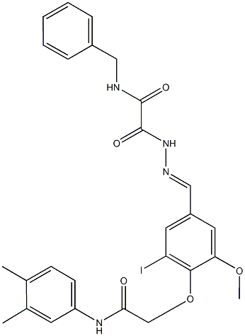 N-benzyl-2-(2-{4-[2-(3,4-dimethylanilino)-2-oxoethoxy]-3-iodo-5-methoxybenzylidene}hydrazino)-2-oxoacetamide Struktur