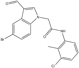 2-(5-bromo-3-formyl-1H-indol-1-yl)-N-(3-chloro-2-methylphenyl)acetamide Struktur