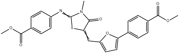 methyl 4-{5-[(2-{[4-(methoxycarbonyl)phenyl]imino}-3-methyl-4-oxo-1,3-thiazolidin-5-ylidene)methyl]-2-furyl}benzoate Struktur