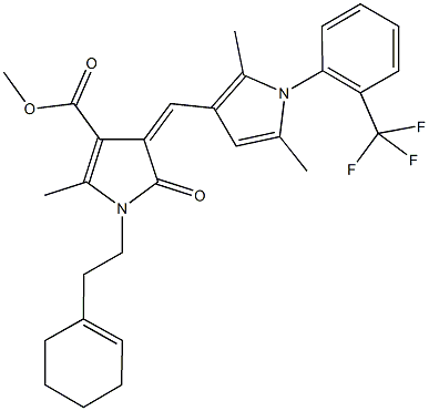 methyl 1-[2-(1-cyclohexen-1-yl)ethyl]-4-({2,5-dimethyl-1-[2-(trifluoromethyl)phenyl]-1H-pyrrol-3-yl}methylene)-2-methyl-5-oxo-4,5-dihydro-1H-pyrrole-3-carboxylate Struktur