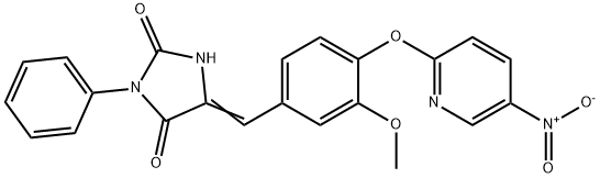 5-[4-({5-nitro-2-pyridinyl}oxy)-3-methoxybenzylidene]-3-phenyl-2,4-imidazolidinedione Struktur