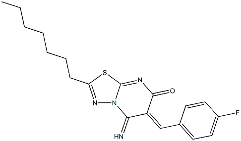 6-(4-fluorobenzylidene)-2-heptyl-5-imino-5,6-dihydro-7H-[1,3,4]thiadiazolo[3,2-a]pyrimidin-7-one Struktur