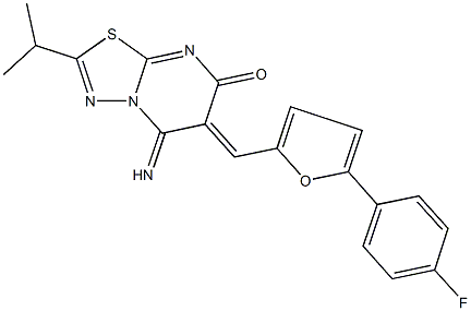 6-{[5-(4-fluorophenyl)-2-furyl]methylene}-5-imino-2-isopropyl-5,6-dihydro-7H-[1,3,4]thiadiazolo[3,2-a]pyrimidin-7-one Struktur