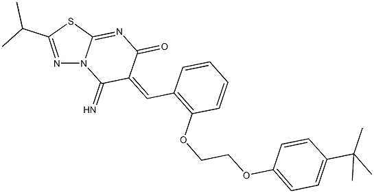 6-{2-[2-(4-tert-butylphenoxy)ethoxy]benzylidene}-5-imino-2-isopropyl-5,6-dihydro-7H-[1,3,4]thiadiazolo[3,2-a]pyrimidin-7-one Struktur