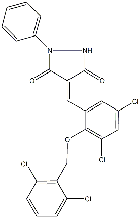 4-{3,5-dichloro-2-[(2,6-dichlorobenzyl)oxy]benzylidene}-1-phenyl-3,5-pyrazolidinedione Struktur