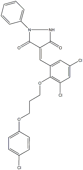 4-{3,5-dichloro-2-[3-(4-chlorophenoxy)propoxy]benzylidene}-1-phenyl-3,5-pyrazolidinedione Struktur