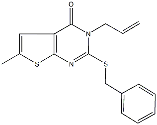 3-allyl-2-(benzylsulfanyl)-6-methylthieno[2,3-d]pyrimidin-4(3H)-one Struktur