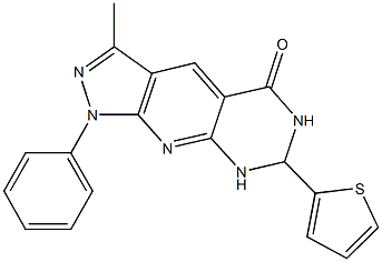 3-methyl-1-phenyl-7-thien-2-yl-1,6,7,8-tetrahydro-5H-pyrazolo[4',3':5,6]pyrido[2,3-d]pyrimidin-5-one Struktur