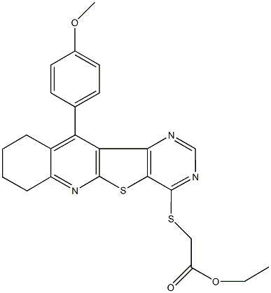 ethyl {[11-(4-methoxyphenyl)-7,8,9,10-tetrahydropyrimido[4',5':4,5]thieno[2,3-b]quinolin-4-yl]sulfanyl}acetate Struktur