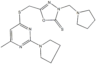 5-({[6-methyl-2-(1-pyrrolidinyl)-4-pyrimidinyl]sulfanyl}methyl)-3-(1-pyrrolidinylmethyl)-1,3,4-oxadiazole-2(3H)-thione Struktur