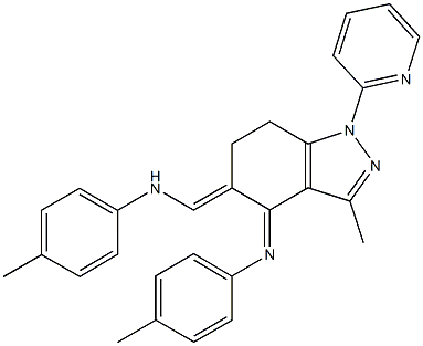 4-methyl-N-[3-methyl-1-(2-pyridinyl)-5-(4-toluidinomethylene)-1,5,6,7-tetrahydro-4H-indazol-4-ylidene]aniline Struktur