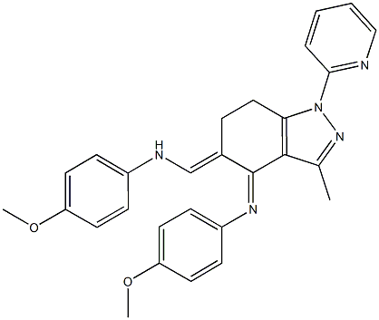 N-[5-[(4-methoxyanilino)methylene]-3-methyl-1-(2-pyridinyl)-6,7-dihydro-1H-indazol-4-ylidene]-N-(4-methoxyphenyl)amine Struktur