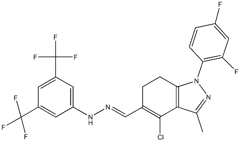 4-chloro-1-(2,4-difluorophenyl)-3-methyl-6,7-dihydro-1H-indazole-5-carbaldehyde [3,5-bis(trifluoromethyl)phenyl]hydrazone Struktur