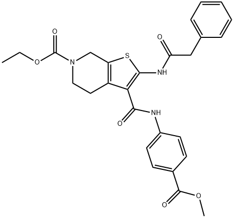 ethyl 3-{[4-(methoxycarbonyl)anilino]carbonyl}-2-[(phenylacetyl)amino]-4,7-dihydrothieno[2,3-c]pyridine-6(5H)-carboxylate Struktur