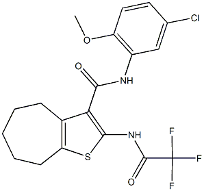 N-(5-chloro-2-methoxyphenyl)-2-[(trifluoroacetyl)amino]-5,6,7,8-tetrahydro-4H-cyclohepta[b]thiophene-3-carboxamide Struktur