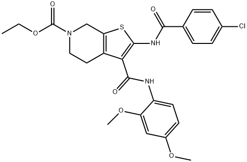 ethyl 2-[(4-chlorobenzoyl)amino]-3-[(2,4-dimethoxyanilino)carbonyl]-4,7-dihydrothieno[2,3-c]pyridine-6(5H)-carboxylate Struktur