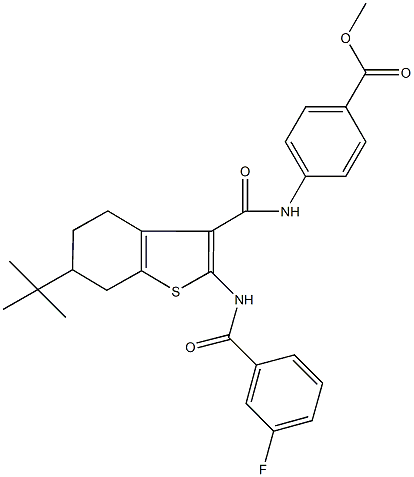 methyl 4-[({6-tert-butyl-2-[(3-fluorobenzoyl)amino]-4,5,6,7-tetrahydro-1-benzothien-3-yl}carbonyl)amino]benzoate Struktur