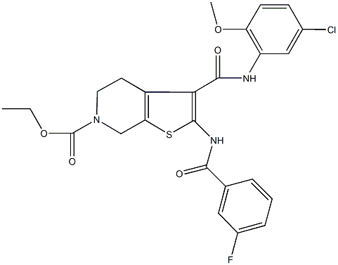 ethyl 3-[(5-chloro-2-methoxyanilino)carbonyl]-2-[(3-fluorobenzoyl)amino]-4,7-dihydrothieno[2,3-c]pyridine-6(5H)-carboxylate Struktur