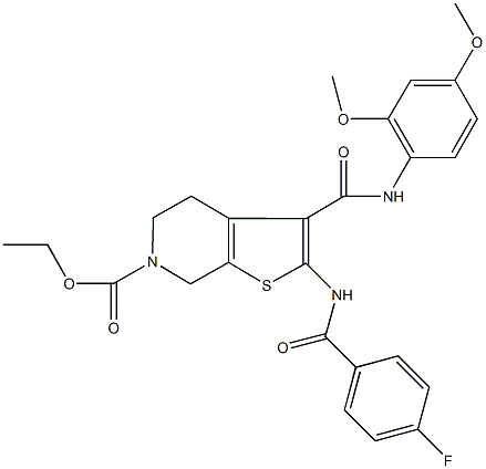 ethyl 3-[(2,4-dimethoxyanilino)carbonyl]-2-[(4-fluorobenzoyl)amino]-4,7-dihydrothieno[2,3-c]pyridine-6(5H)-carboxylate Struktur