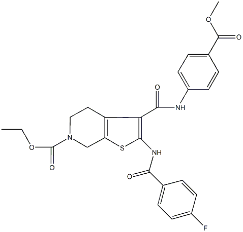 ethyl 2-[(4-fluorobenzoyl)amino]-3-{[4-(methoxycarbonyl)anilino]carbonyl}-4,7-dihydrothieno[2,3-c]pyridine-6(5H)-carboxylate Struktur