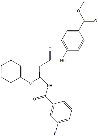 methyl 4-[({2-[(3-fluorobenzoyl)amino]-4,5,6,7-tetrahydro-1-benzothien-3-yl}carbonyl)amino]benzoate Struktur